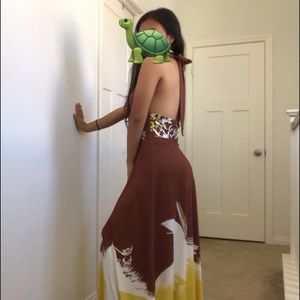 Brown White and Yellow Halter Maxi Dress